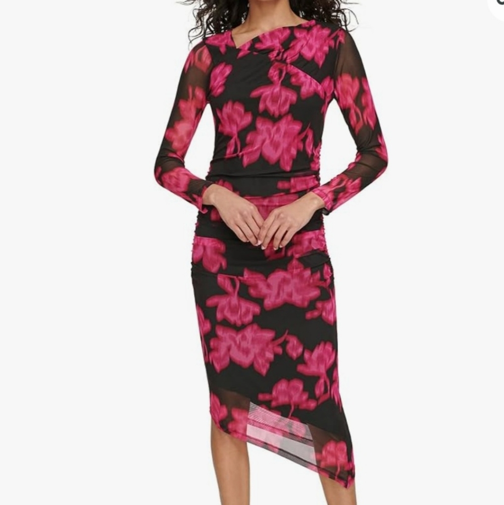 Calvin Klein ruched long sleeve dress